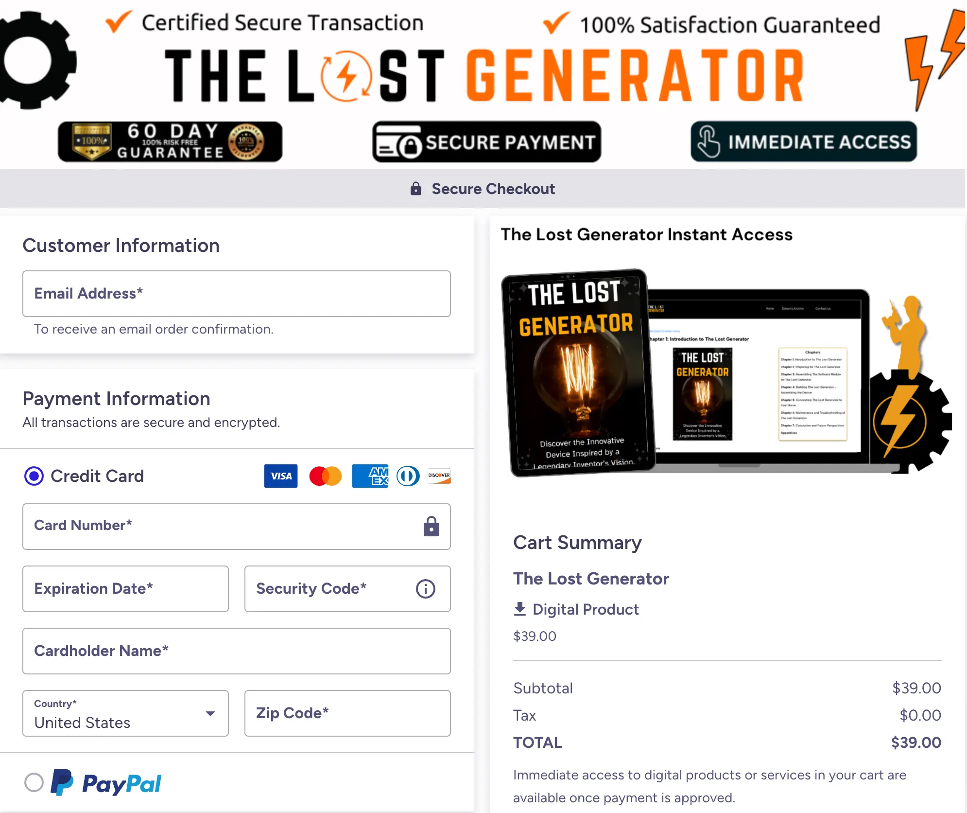 The Lost Generator Checkout Page